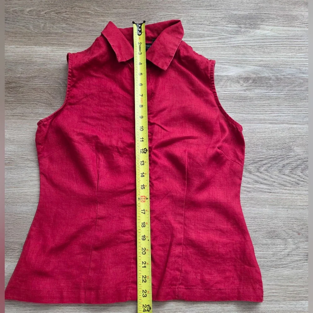 Red 100% Linen Sleeveless Button Front Blouse Size S - Picture 6 of 7